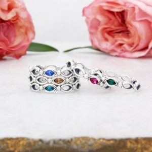 Stack Rings •  Silver Stackable Birthstone Rings • Marquise Bands • Mothers Rings • Ring for Mom • Gemstone Rings • Unique Rings • CHELSEA