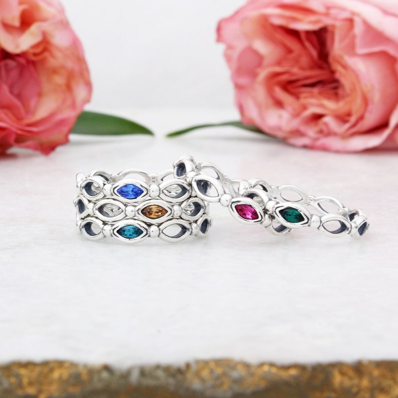 Stack Rings \u2022 Silver Stackable Birthstone Rings \u2022 Marquise Bands \u2022 Mothers Rings \u2022 Ring for Mom \u2022 Gemstone Rings \u2022 Unique Rings \u2022 CHELSEA