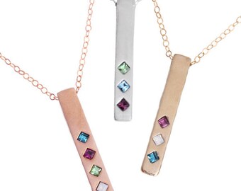 Gold Bar Necklace: Personalized Birthstone Family Necklace