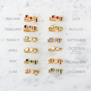 Gold Birthstone Rings, January, February, March, April, May, June, July, August, September, October, November, December, Stack Rings, Gifts