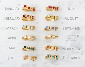 Gold Birthstone Rings, January, February, March, April, May, June, July, August, September, October, November, December, Stack Rings, Gifts