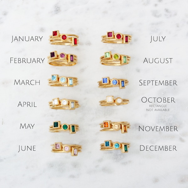Gold Birthstone Rings, January, February, March, April, May, June, July, August, September, October, November, December, Stack Rings, Gifts