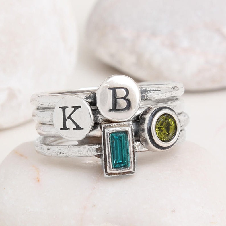 ring with initial and birthstone