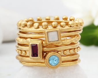 Gold Stack Rings | Stackable Bands | Handmade Jewelry | Stacking Bands | Mother Ring | Minimalist | Birthstones Rings | Gold Ring Set