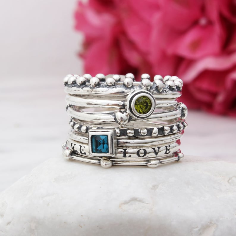 Design Your Own Sterling Silver Stack Ring Set Meaningful Etsy