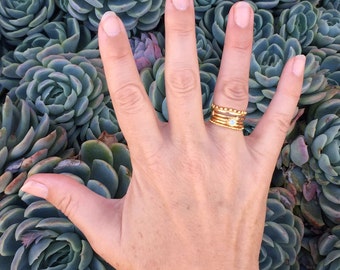 Anéis Stack de Ouro Vermeil 24K: Alianças de Prata de Lei Feitas à Mão