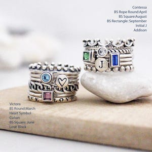 Stack Rings Sterling Silver Stackable Birthstone Ring Initial Ring Mothers Rings Ring for Mom Gemstone Rings BEST SELLER image 8