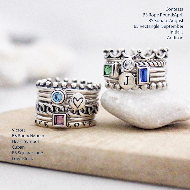 Stack Rings Sterling Silver Stackable Birthstone Ring Initial Ring Mothers Rings Ring for Mom Gemstone Rings BEST SELLER image 8