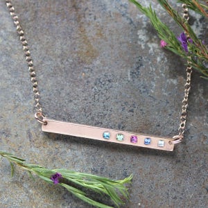 Mother's Day Bar Necklace with Birthstones • Mother's Day Gift • Family Necklace • Mothers Birthstone Necklace • GRATITUDE