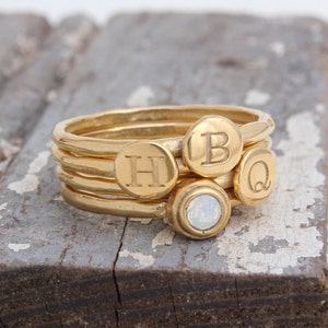 Gold Birthstone Ring Stacking Ring Stackable January February March April May June July August September October November December 画像 5