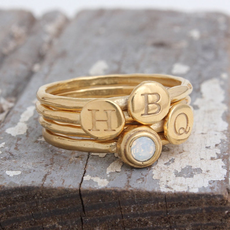 Gold Birthstone Ring Stacking Ring Stackable January February March April May June July August September October November December 画像 5