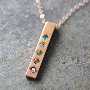 Personalized Rose Gold Birthstone Bar Necklace. TOTEM Necklace image 2