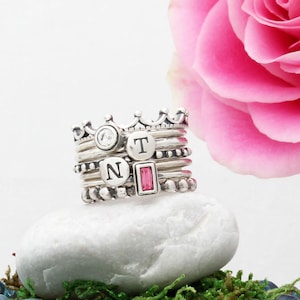 Stack Rings Sterling Silver Stackable Birthstone Ring Initial Ring Mothers Rings Ring for Mom Gemstone Rings BEST SELLER image 14