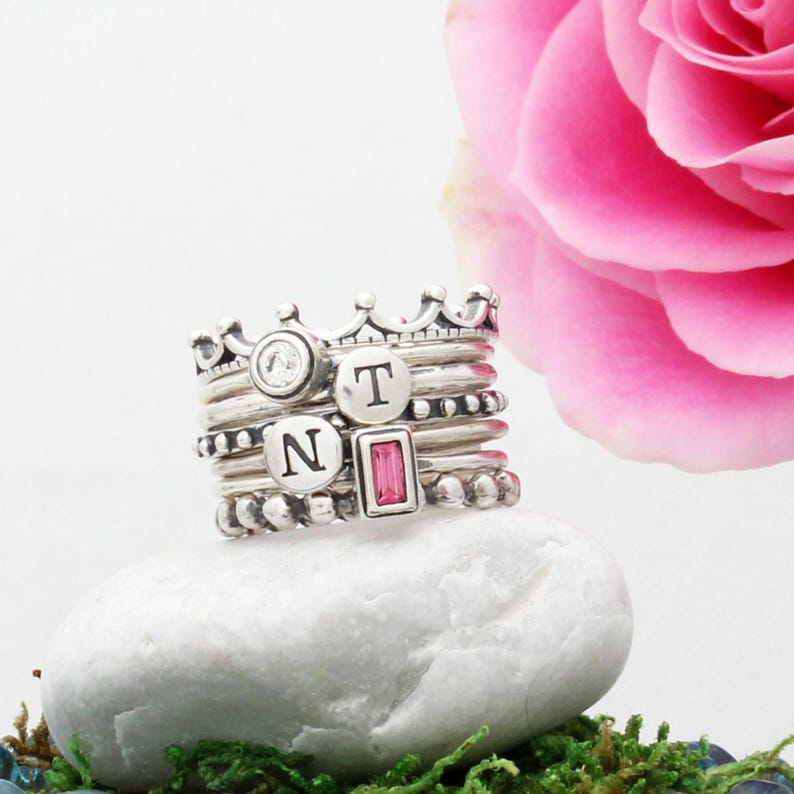Stack Rings Sterling Silver Stackable Birthstone Ring Initial Ring Mothers Rings Ring for Mom Gemstone Rings BEST SELLER image 14