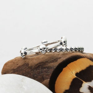 Silver Skull Ring • Skull Band Ring • Ring with Skulls • Rocker Ring • Stackable Ring • Biker Ring • Minimalist • Unique Jewelry • Goth