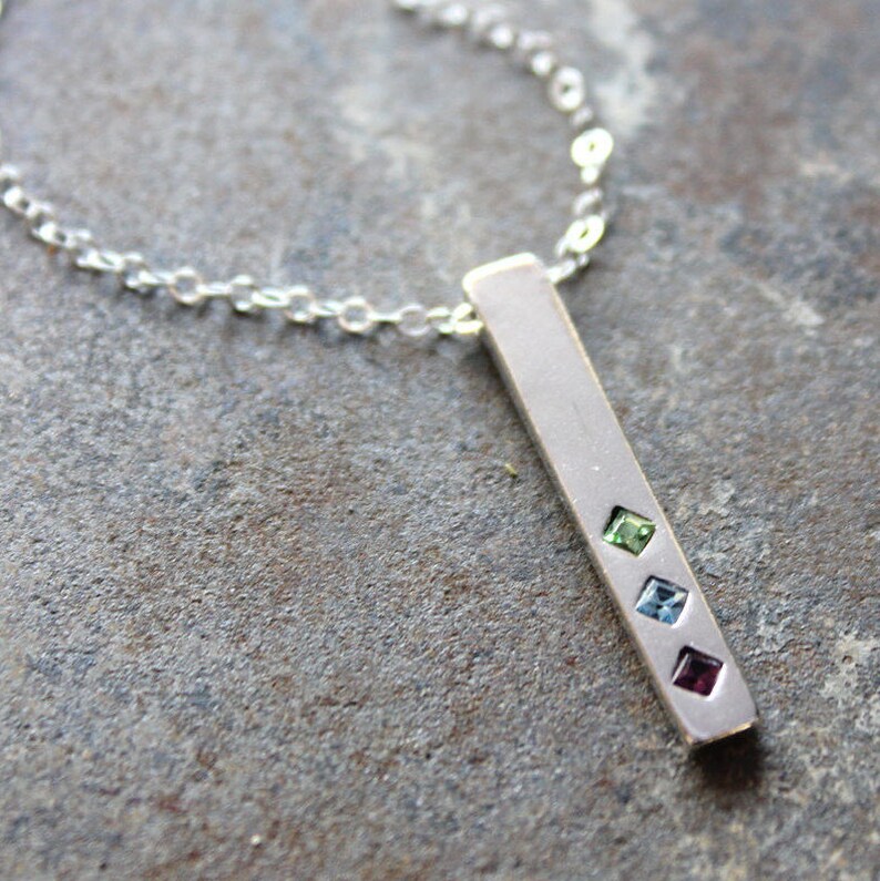 Sterling Silver Bar Necklace with Birthstones Mothers Birthstone Necklace Vertical Bar Necklace Family Birthstone Necklace TOTEM image 7