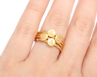 Gold Rings • Gold Initial Rings • Stackable Initial Ring in 24K Vermeil • Stack Rings • Rings with Initials • Gold Band • Simple • Toozy