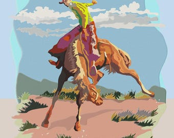 Cowboy Wall Art | Bucking Horse Print | Western Rodeo Decor | Ranch House Art | Southwestern Cowboy Artwork | Fine Art Giclée Print
