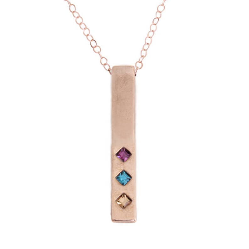 Personalized Rose Gold Birthstone Bar Necklace. TOTEM Necklace image 6