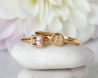 Custom Birthstone Ring •June Birthstone Ring in Gold • Perfect gift for June Birthday •  Stacking Ring • Mothers Ring • Friends Gift