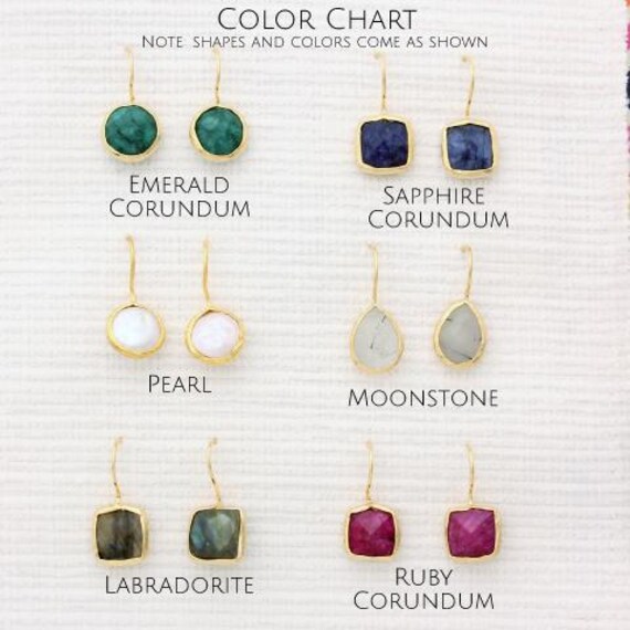 Gold Dangle Gemstone Earrings: Ruby, Emerald, Sap… - image 3