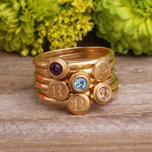 Gold Birthstone Ring Stacking Ring Stackable January February March April May June July August September October November December image 8