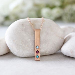 Personalized Rose Gold Birthstone Bar Necklace. TOTEM Necklace image 1