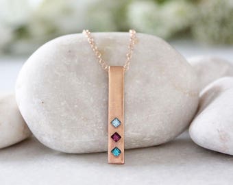 Personalized Rose Gold Birthstone Bar Necklace.  TOTEM Necklace