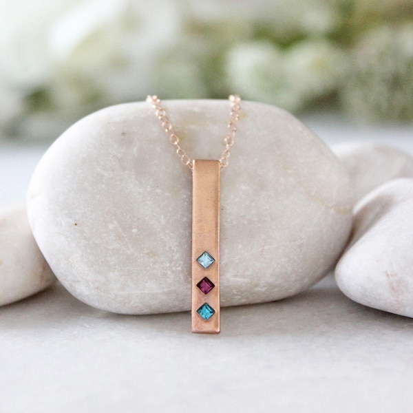 Personalized Rose Gold Birthstone Bar Necklace.  TOTEM Necklace