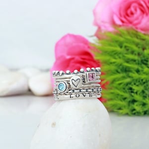 Stacking Silver Bands and Birthstone Rings • Stackable Rings • Stacking Silver Bands • Unique Bands • Gemstone Rings • Handmade Rings