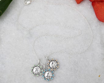 Birthstone Necklace with Initial Charm | Silver | Jan | Feb | March | April | May | June | July | August | Sept | Oct | Nov | Dec | SUNBURST