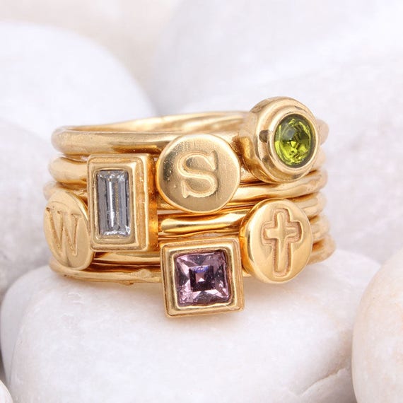 Buy Thin Freeform Birthstone Rings Mother's Ring Stacking Online in India -  Etsy