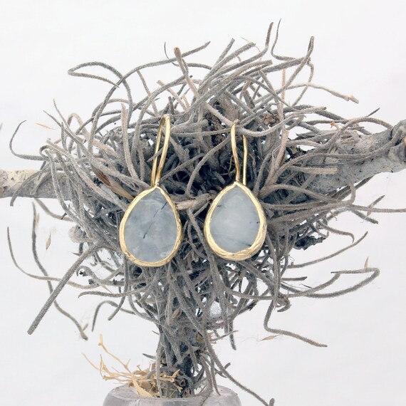 Gold Dangle Gemstone Earrings: Ruby, Emerald, Sap… - image 4