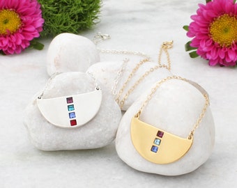 NEW!  Birthstone Necklace • Unique Gold Half Disc Necklace • Gift for Mom • New Mom Gift • Minimalist Necklace • Gemstone Necklace • 24K