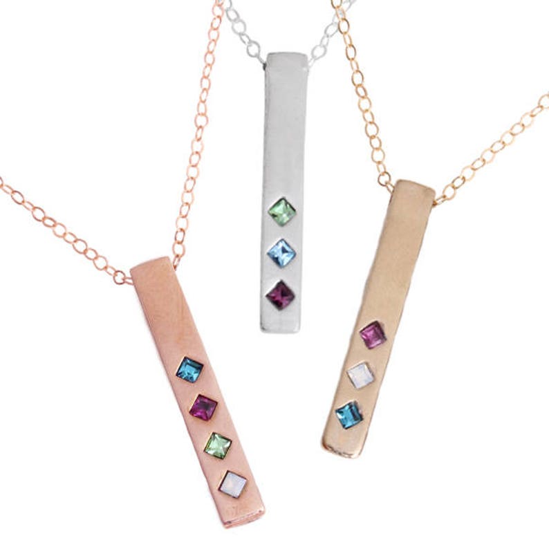Personalized Rose Gold Birthstone Bar Necklace. TOTEM Necklace image 7