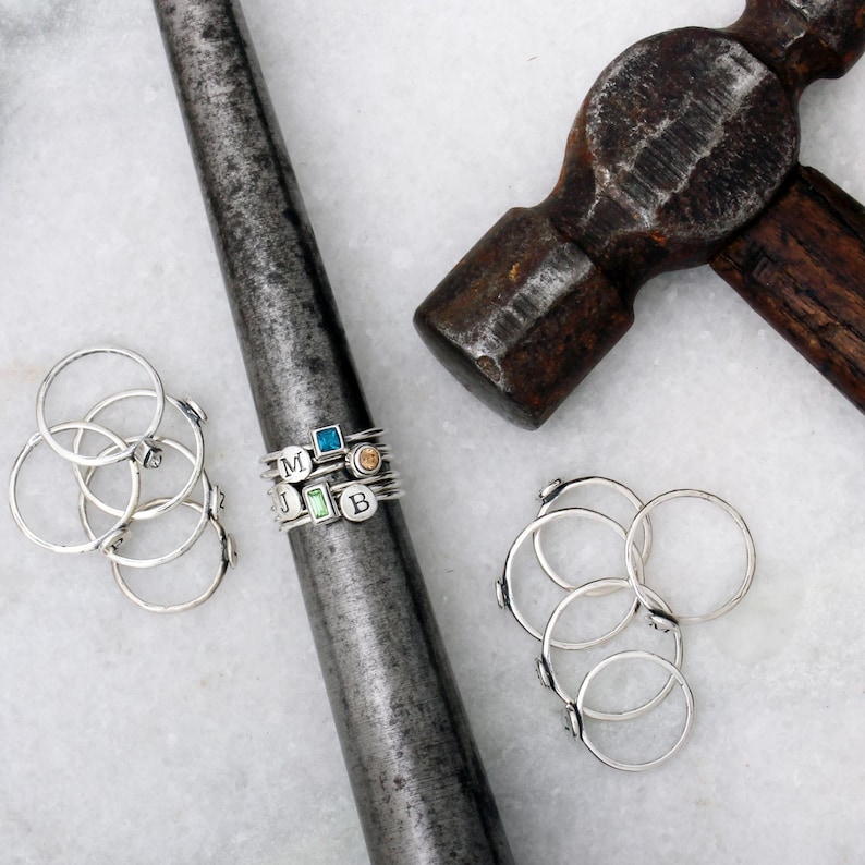 Stack Rings Sterling Silver Stackable Birthstone Ring Initial Ring Mothers Rings Ring for Mom Gemstone Rings BEST SELLER image 11