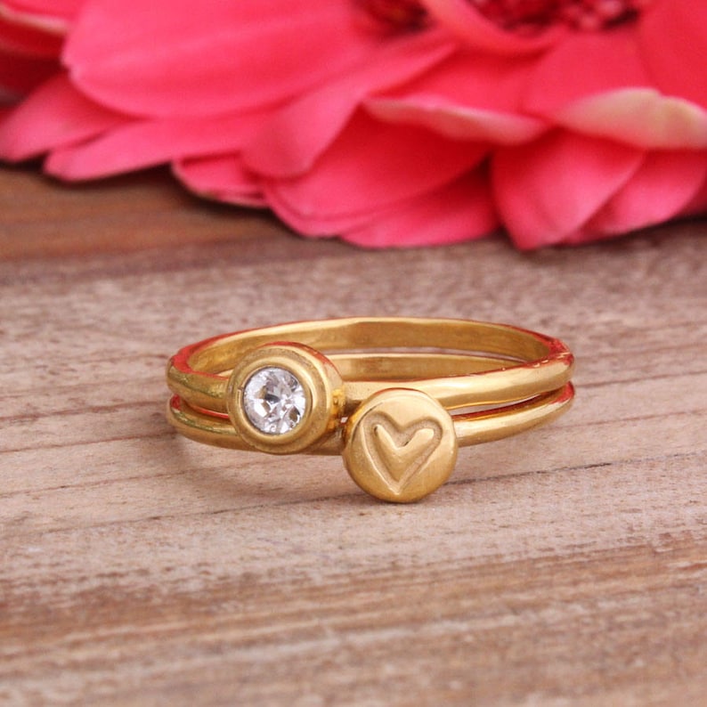 Gold Birthstone Ring Stacking Ring Stackable January February March April May June July August September October November December afbeelding 6