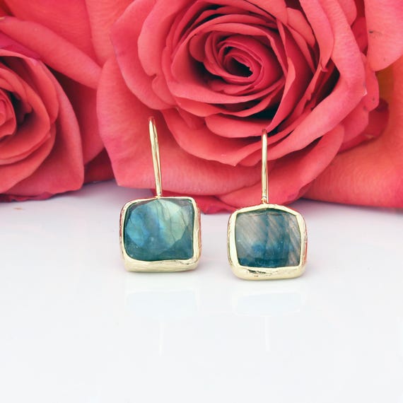 Gold Dangle Gemstone Earrings: Ruby, Emerald, Sap… - image 6