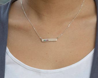Mother's Necklace • Bar Necklace • Handmade Silver Birthstone Necklace with "Blessed" • Birthstone Jewelry • Family Necklace • Gift for Mom