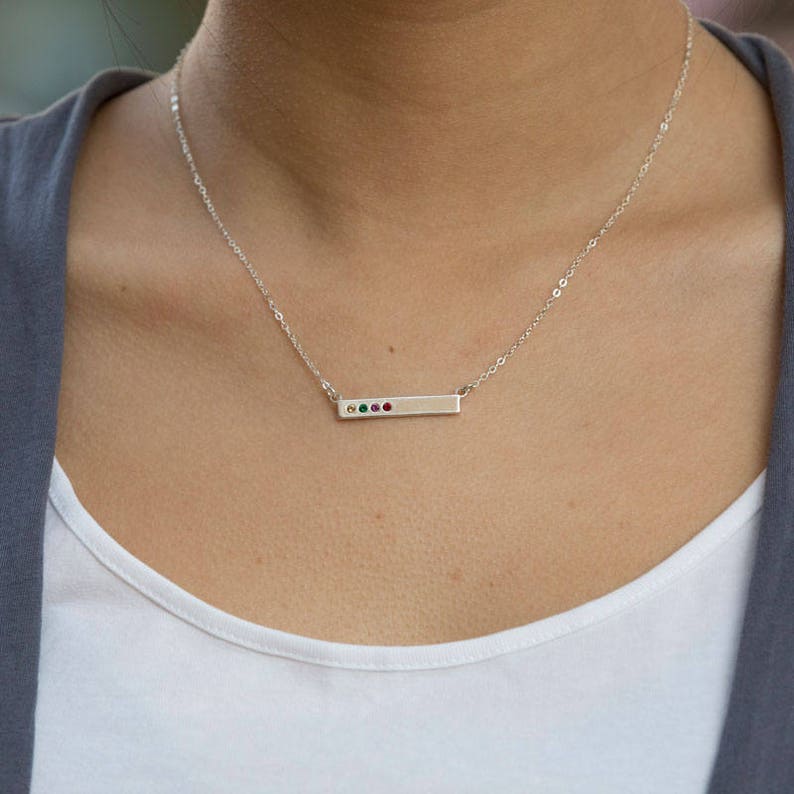 Birthstone Necklace • Bar Necklace • Silver Bar Birthstone Necklace with 'Blessed' • Birthstone Jewelry • Family Necklace • Gift for Mom 