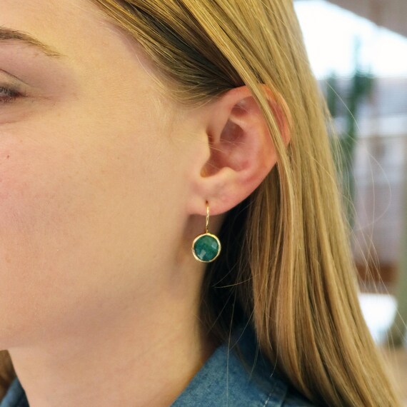 Gold Dangle Gemstone Earrings: Ruby, Emerald, Sap… - image 7