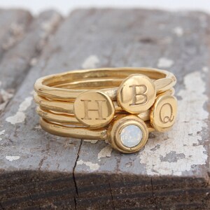 24K Gold Vermeil Initial Birthstone Stackable Ring Set