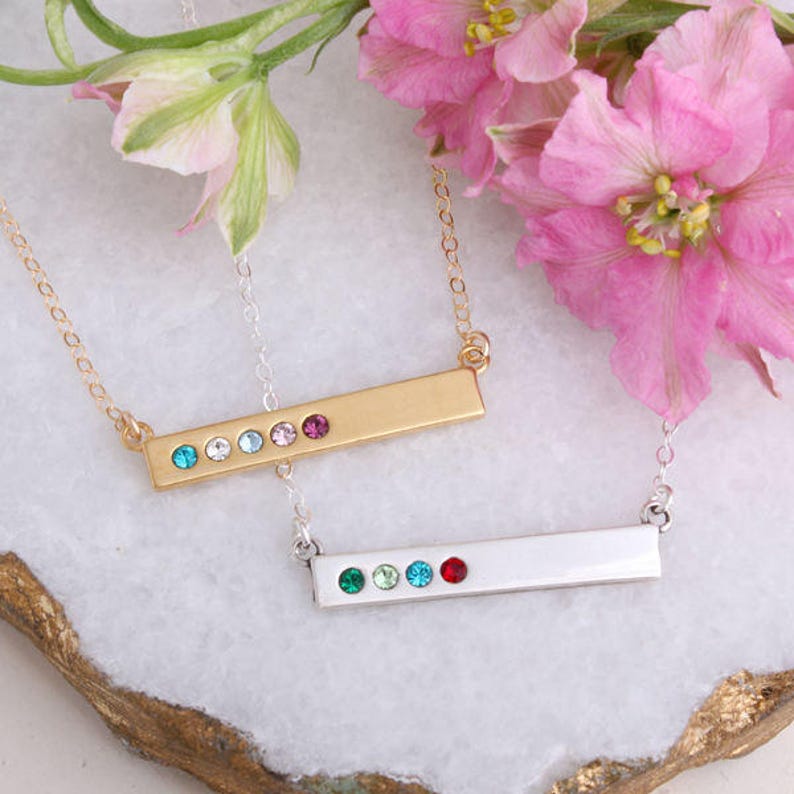 Birthstone Necklace • Birthstone Bar • Birthstone Jewelry • Mothers Necklace • Necklace for Mom • Silver • Gold • Rose Gold • Bestseller 