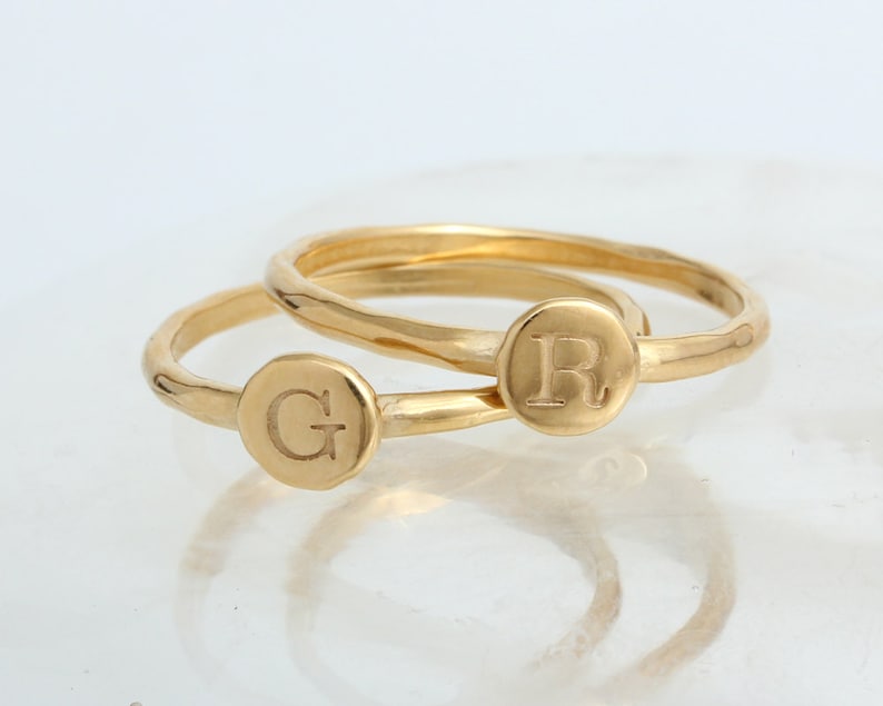 Stackable Iniitals Rings Gold Initial Rings • Set of Two Stacking Rings With Initials • Dainty ...