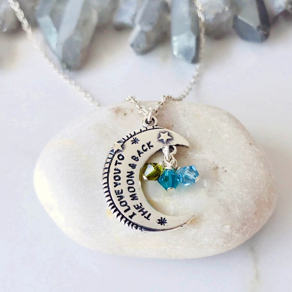 i love you to the moon and back necklace with birthstones