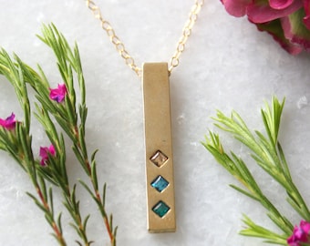 Gold Birthstone Bar Necklace: Personalized Family Keepsake