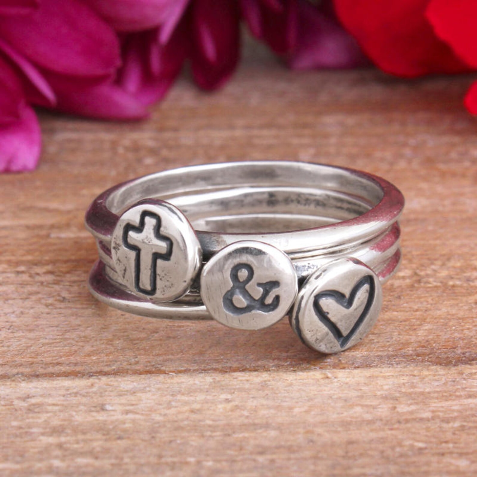 Silver Stackable Initial Rings Stacking Initial Ring Set of | Etsy