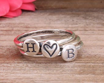 Personalized Silver Stack Initial Rings - Set of 3 • Mother of Three • Mom Gift • Simple Stack Rings • Sterling Letter Rings • Family Ring