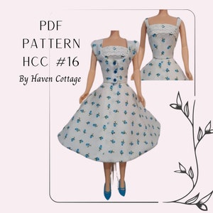 HCC #16 PDF Pattern for 11 1/2&quot; fashion doll, 1950&#39;s Dress and Spencer