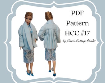 HCC #17 PDF Pattern for 1:6 female fashion doll, swing coat with pleated back *coat pattern only*